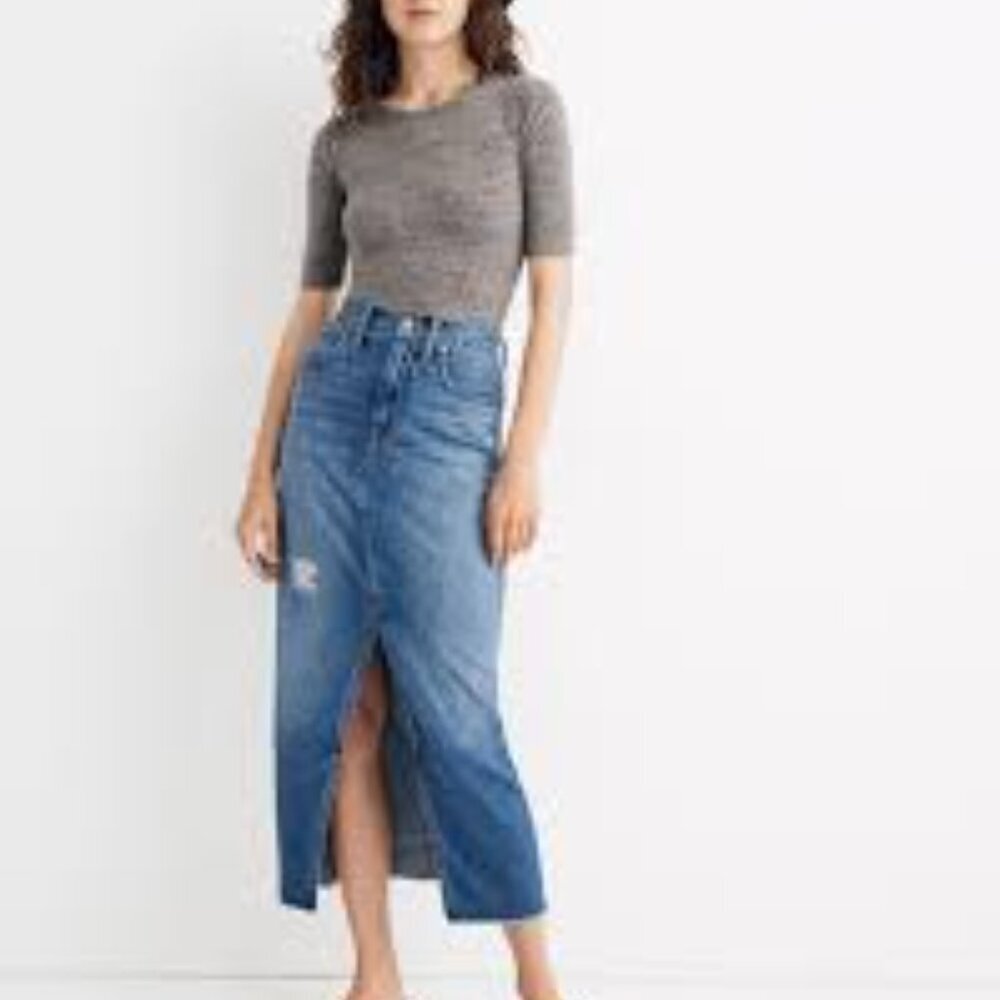 ✅ MADEWELL GREY Crewneck Short-Sleeve Thong Bodysuit SIZE LARGE